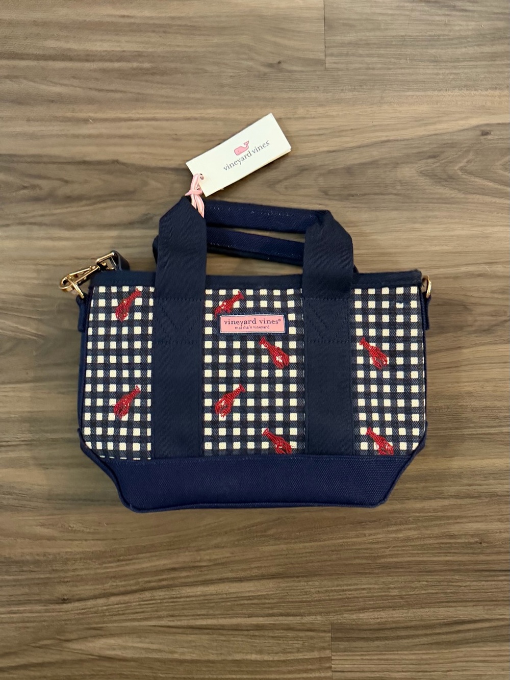 NYT Vineyard Vines Embroidered Heritage Mini Tote - Lobster Gingham